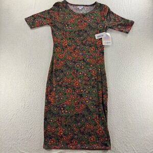LuLaRoe Julia Dress XS Floral Print Fitted Knit Short‎ Sleeve Fairy Whimsy Fall